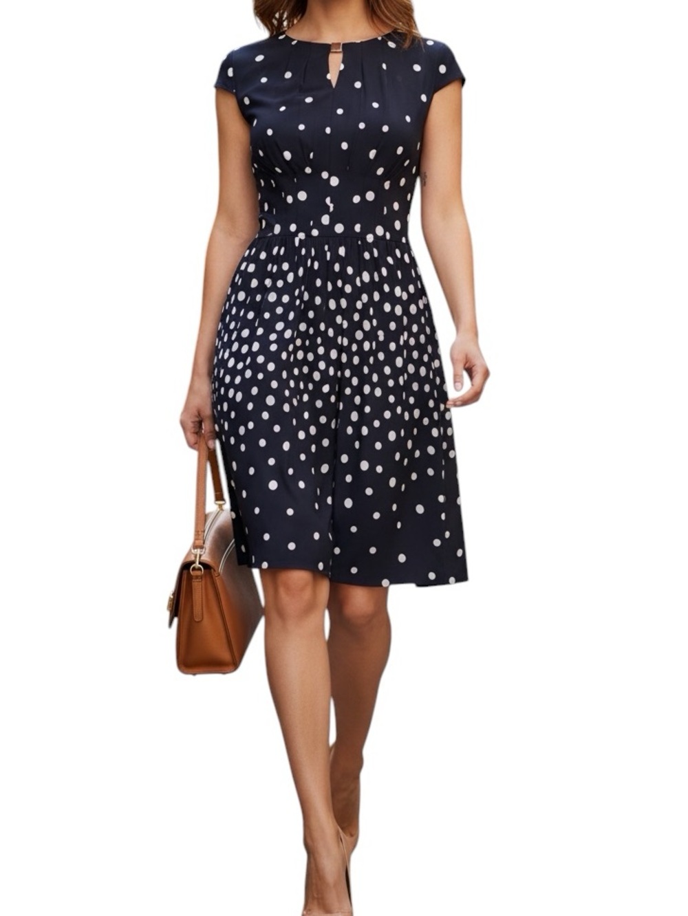 Tahari ASL Polka Dot A-Line Gathered Waist Size 4